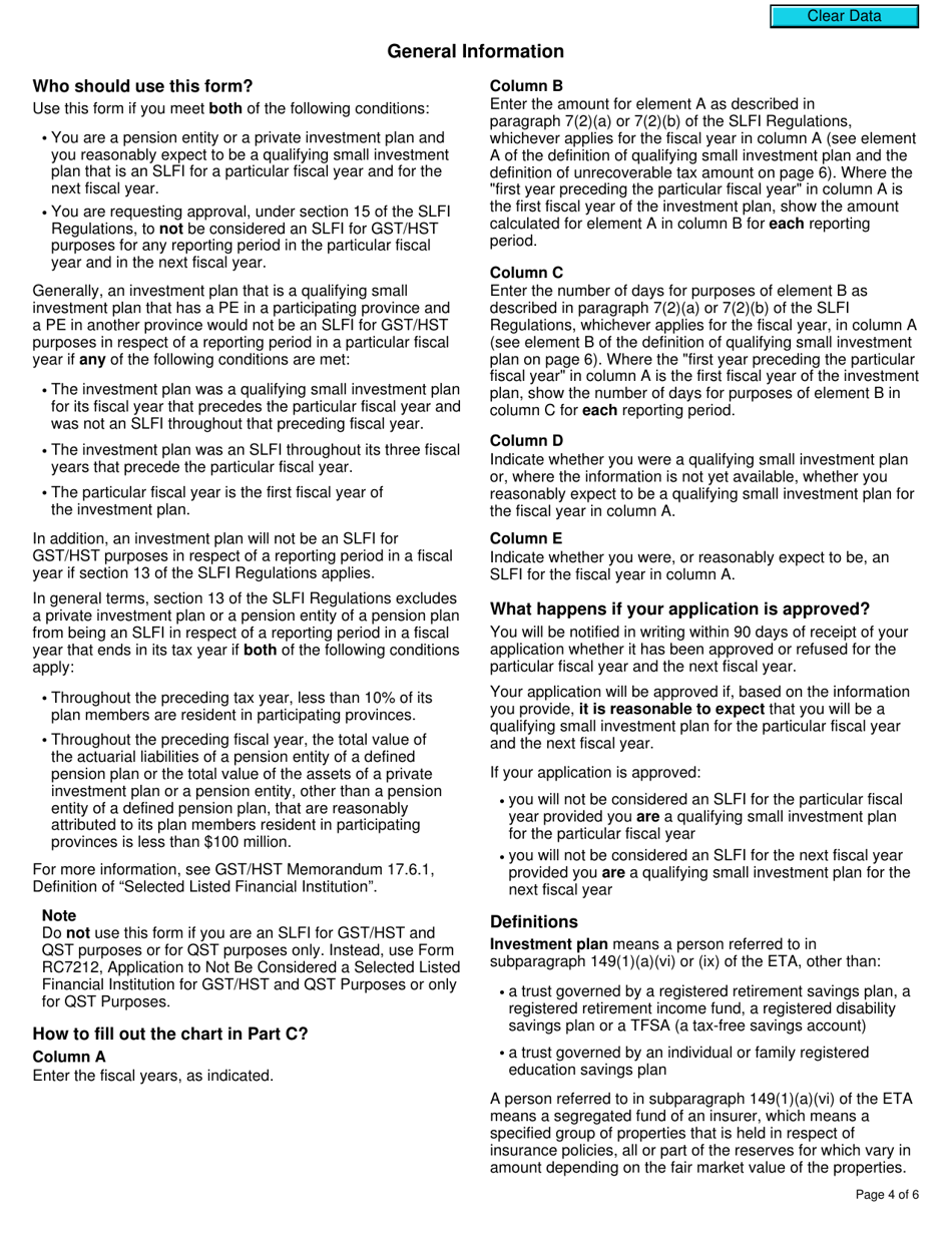 Form RC4612 Gst / Hst Application to Not Be Considered a Selected Listed Financial Institution - Canada, Page 4