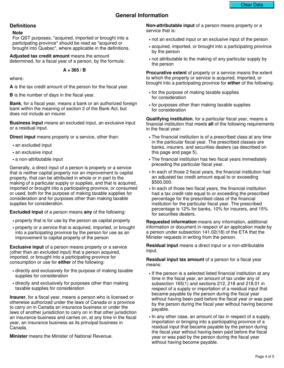Form RC7222 Election or Revocation for a Qualifying Institution That Is a Selected Listed Financial Institution to Use Particular Methods Specified in an Application Under Subsection 141.02(18) of the ETA for Gst / Hst and Qst Purposes - Canada, Page 4