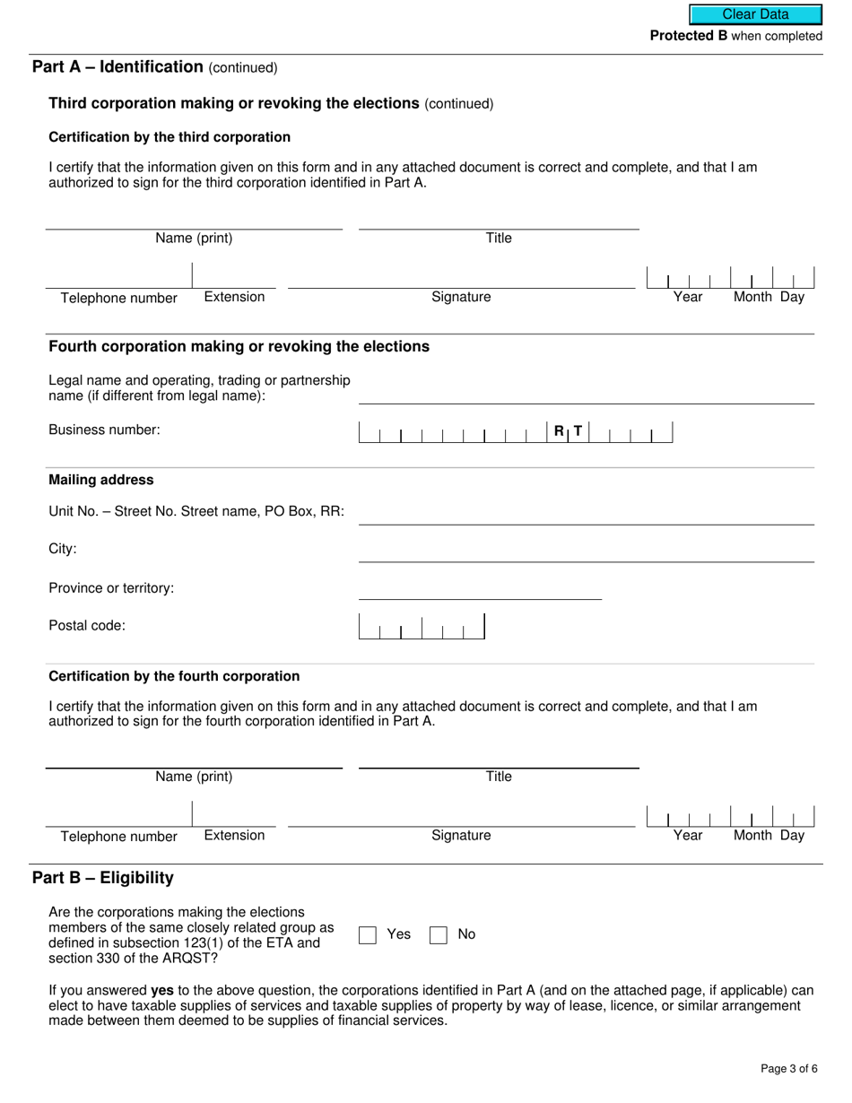 Form RC7227 Elections or Revocation of the Elections to Deem Certain Supplies to Be Financial Services for Gst / Hst and Qst Purposes for Selected Listed Financial Institutions - Canada, Page 3