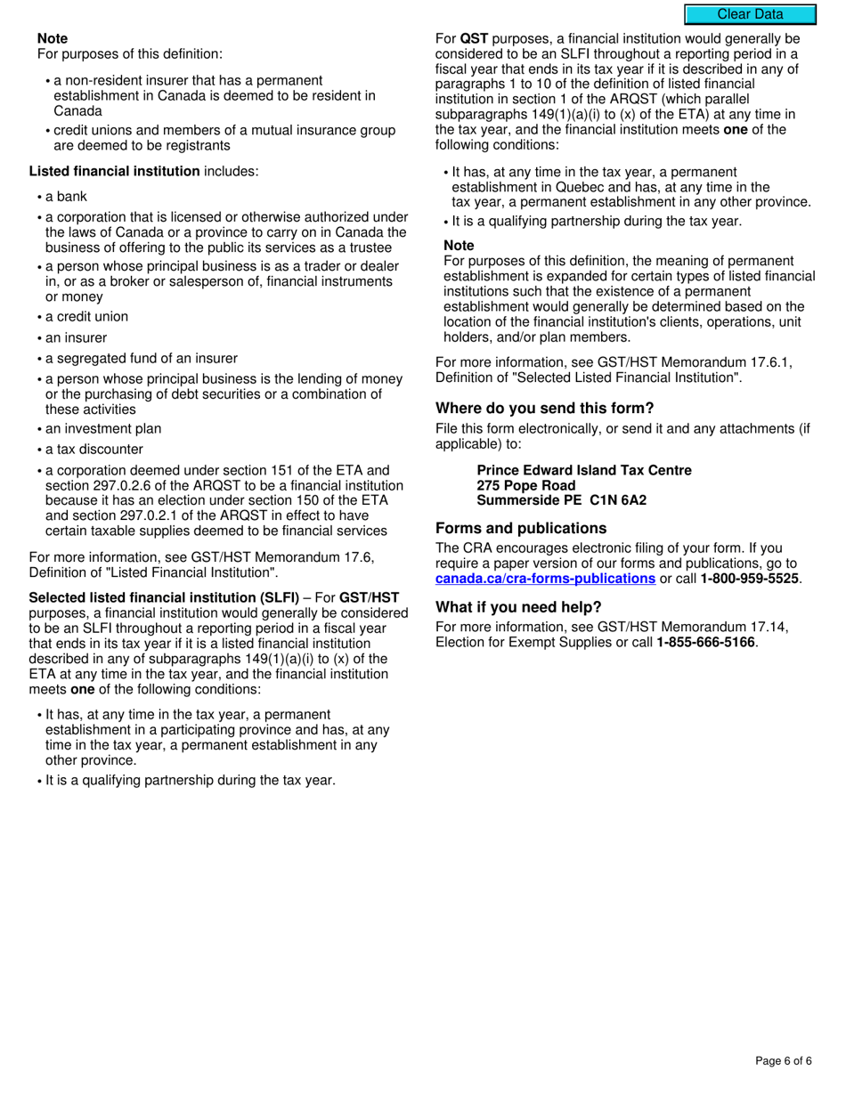 Form RC7227 Elections or Revocation of the Elections to Deem Certain Supplies to Be Financial Services for Gst / Hst and Qst Purposes for Selected Listed Financial Institutions - Canada, Page 6