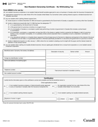 Form NR602 Non-resident Ownership Certificate - No Withholding Tax - Canada