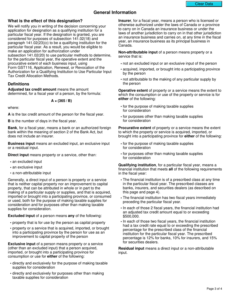 Form RC4521 Application for a Financial Institution of a Prescribed Class to Be Designated as a Qualifying Institution or Revocation of a Previously Granted Designation - Canada, Page 3