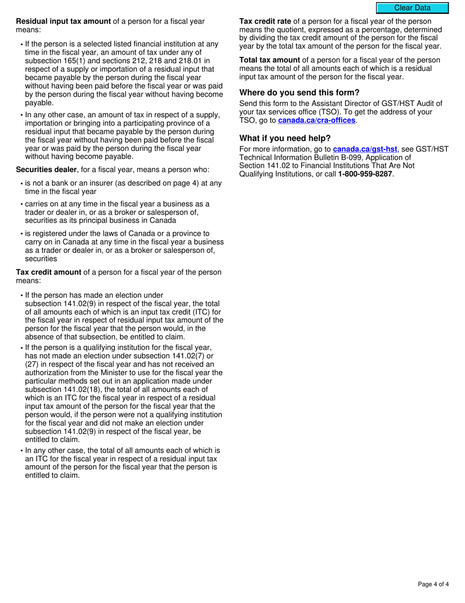 Form RC4521 Application for a Financial Institution of a Prescribed Class to Be Designated as a Qualifying Institution or Revocation of a Previously Granted Designation - Canada, Page 4