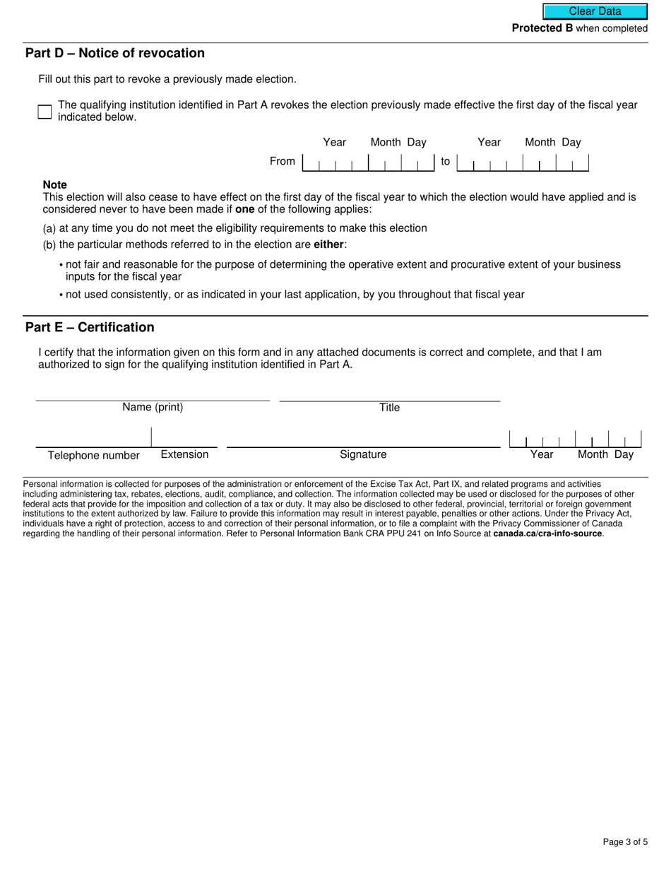 Form RC4522 Election or Revocation for a Qualifying Institution to Use Particular Methods Specified in an Application Under Subsection 141.02(18) - Canada, Page 3