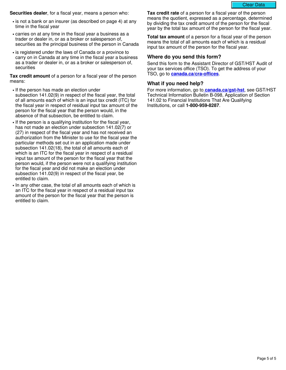 Form RC4522 Election or Revocation for a Qualifying Institution to Use Particular Methods Specified in an Application Under Subsection 141.02(18) - Canada, Page 5