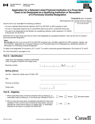 Form RC7221 Application for a Selected Listed Financial Institution of a Prescribed Class to Be Designated as a Qualifying Institution or Revocation of a Previously Granted Designation - Canada