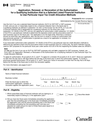 Form RC7216 Application, Renewal, or Revocation of the Authorization for a Qualifying Institution That Is a Selected Listed Financial Institution to Use Particular Input Tax Credit Allocation Methods - Canada