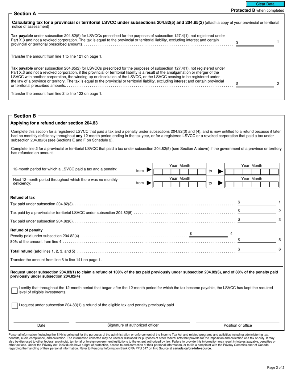 Form T2152A Part X.3 Tax Return and Request for a Refund for a Labour-Sponsored Venture Capital Corporation - Canada, Page 2