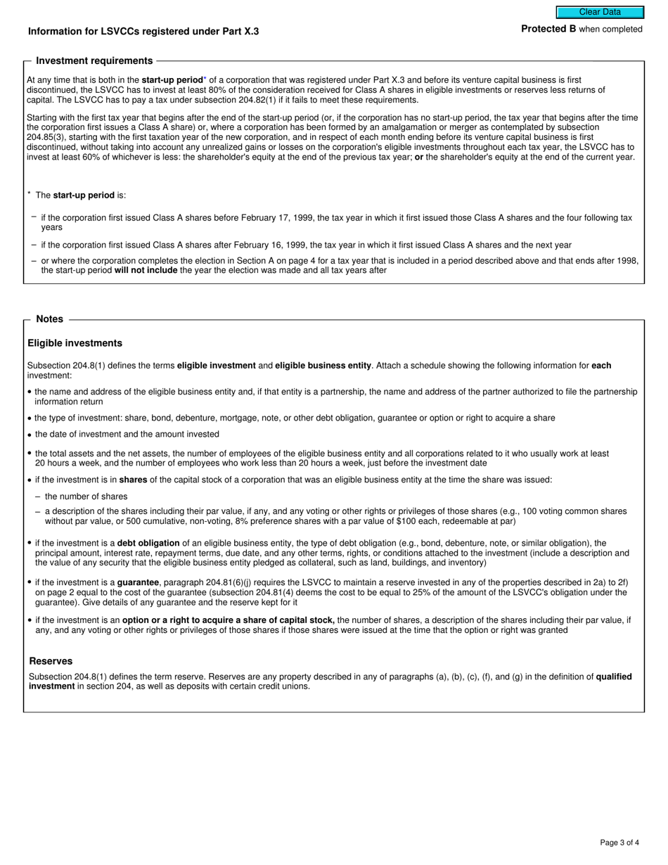 Form T2152 Part X.3 Tax Return for a Labour-Sponsored Venture Capital Corporation - Canada, Page 3