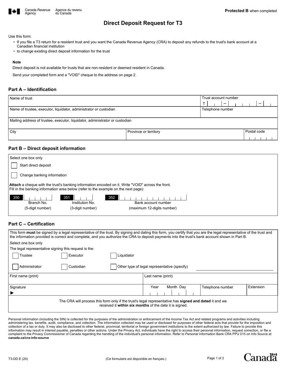 Form T3-DD Download Fillable PDF or Fill Online Direct Deposit Request ...