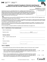 Form RC7212 Application to Not Be Considered a Selected Listed Financial Institution for Gst/Hst and Qst Purposes or Only for Qst Purposes - Canada