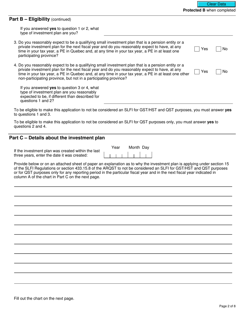 Form RC7212 Application to Not Be Considered a Selected Listed Financial Institution for Gst / Hst and Qst Purposes or Only for Qst Purposes - Canada, Page 2