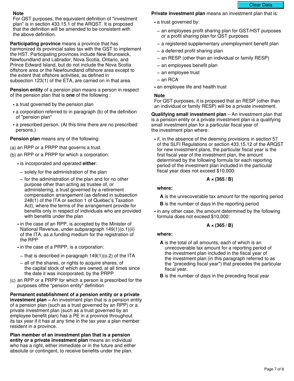 Form RC7212 Application to Not Be Considered a Selected Listed Financial Institution for Gst / Hst and Qst Purposes or Only for Qst Purposes - Canada, Page 7