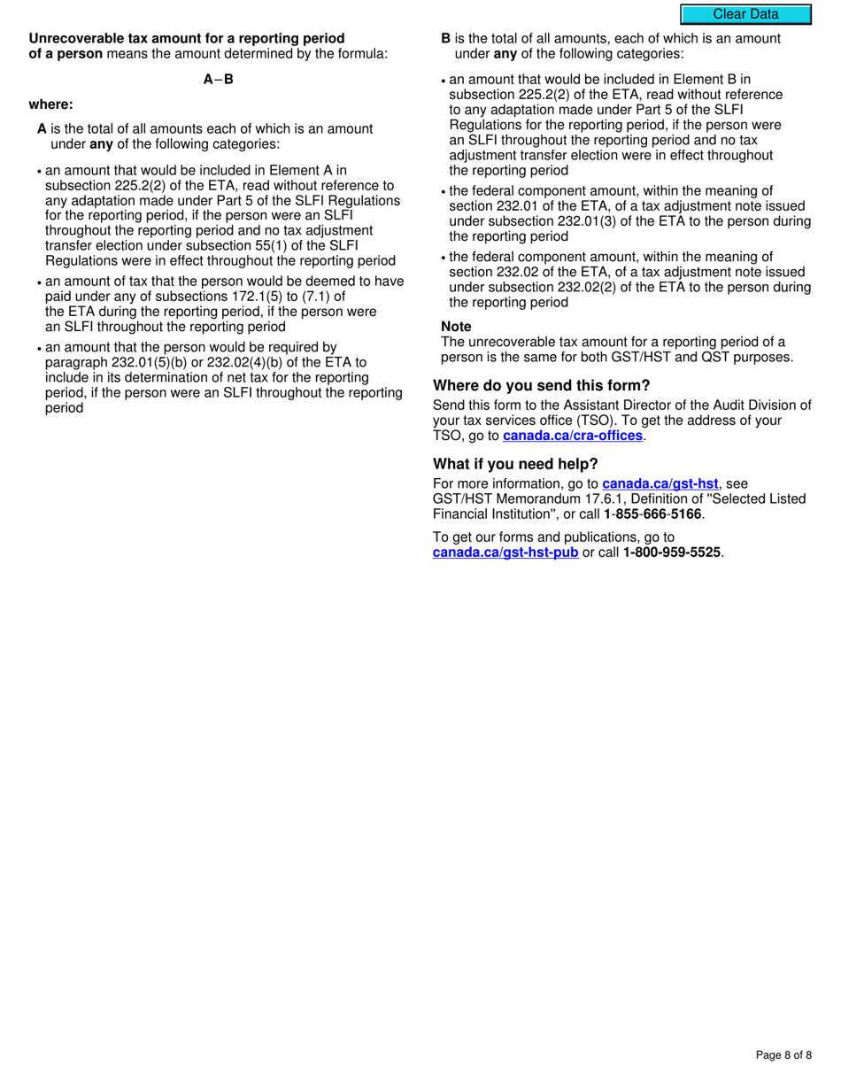 Form RC7212 Application to Not Be Considered a Selected Listed Financial Institution for Gst / Hst and Qst Purposes or Only for Qst Purposes - Canada, Page 8