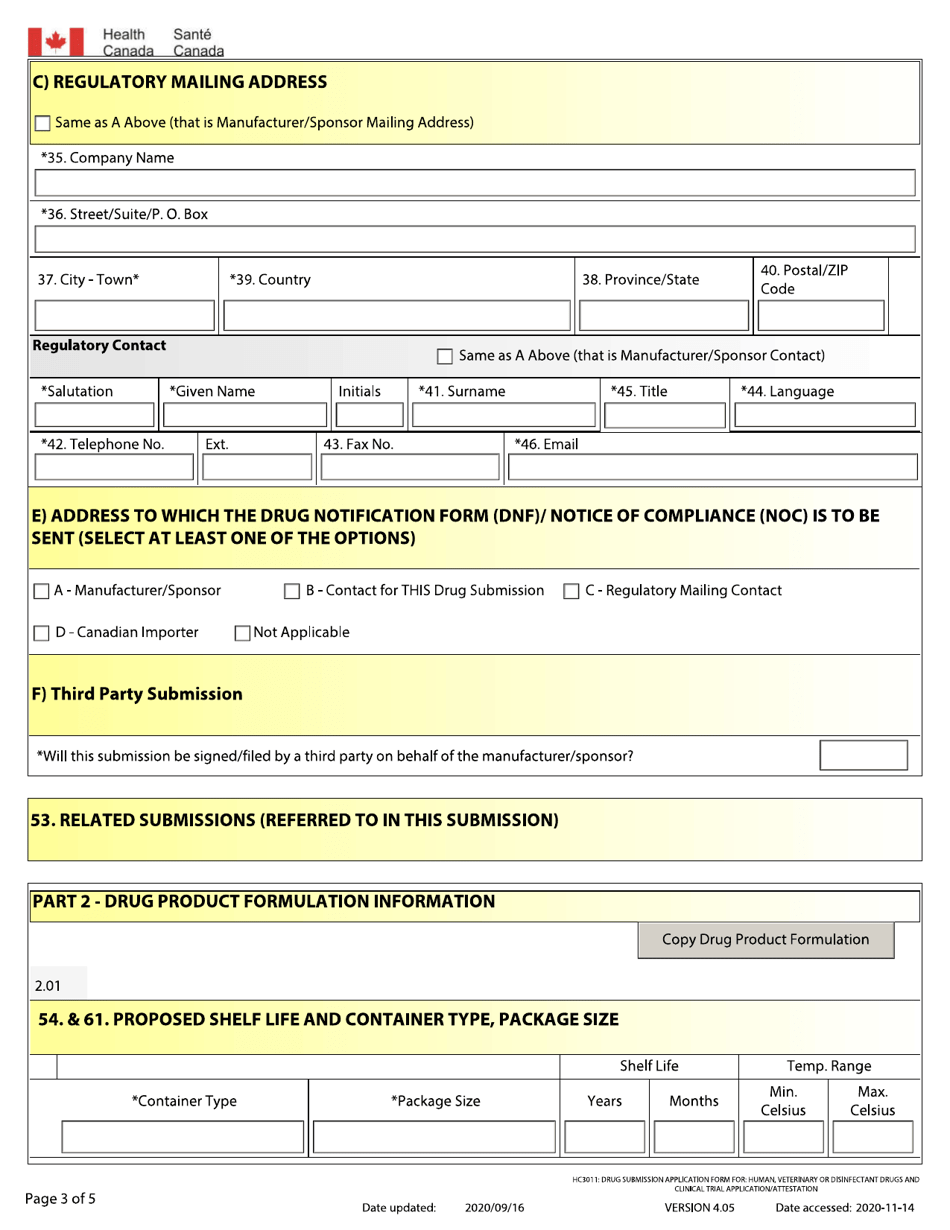 Drug Submission Application Form for: Human, Veterinary or Disinfectant Drugs and Clinical Trial Application / Attestation - Canada, Page 3