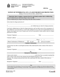 Document preview: Form RPD.24.01 Notice of Withdrawal of a Claim for Refugee Protection - Canada