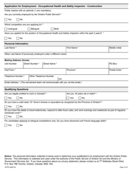 Form 1977E Application for Employment Occupational Health and Safety Inspector - Construction - Ontario, Canada, Page 2