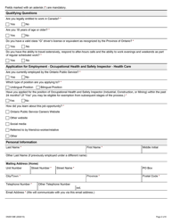 Form ON00139E Application for Employment Occupational Health and Safety Inspector - Health Care - Ontario, Canada, Page 2