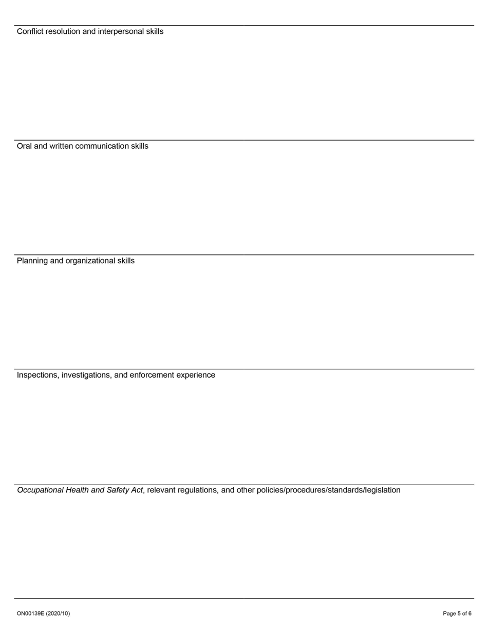 Form ON00139E Application for Employment Occupational Health and Safety Inspector - Health Care - Ontario, Canada, Page 5