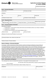 Form 89-1859E &quot;Application for Direct Deposit for Ontario Ebsms&quot; - Ontario, Canada
