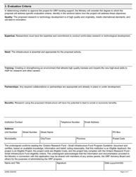 Form 3049E Application to the Ontario Research Fund for Small Infrastructure Funds (Co-funding With Cfi&#039;s John R. Evans Leaders Fund) - Ontario, Canada, Page 2