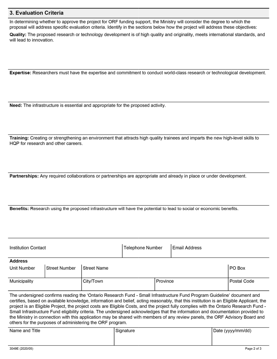Form 3049E Application to the Ontario Research Fund for Small Infrastructure Funds (Co-funding With Cfis John R. Evans Leaders Fund) - Ontario, Canada, Page 2