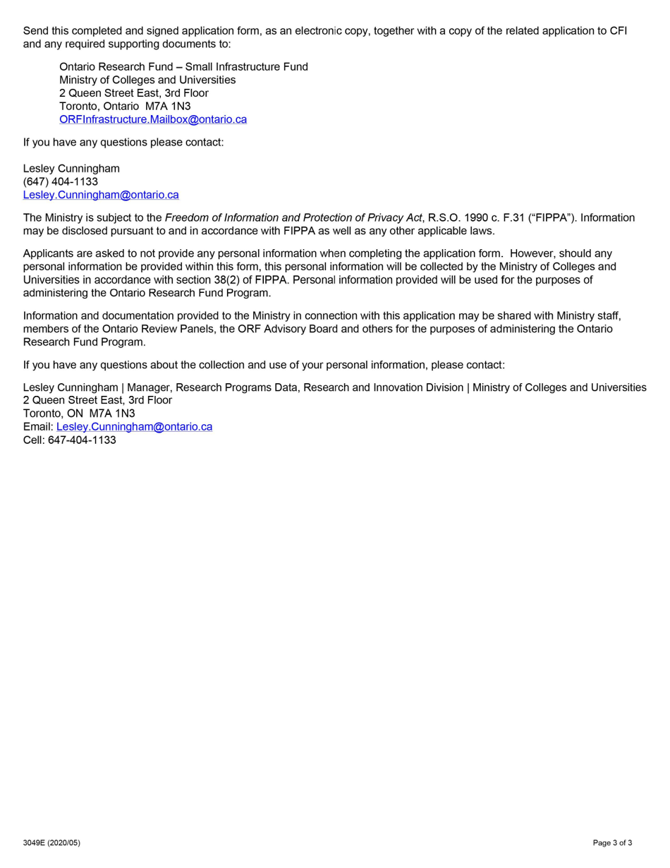 Form 3049E Application to the Ontario Research Fund for Small Infrastructure Funds (Co-funding With Cfis John R. Evans Leaders Fund) - Ontario, Canada, Page 3
