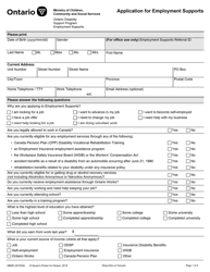 Form 2882E Application for Employment Supports - Ontario, Canada