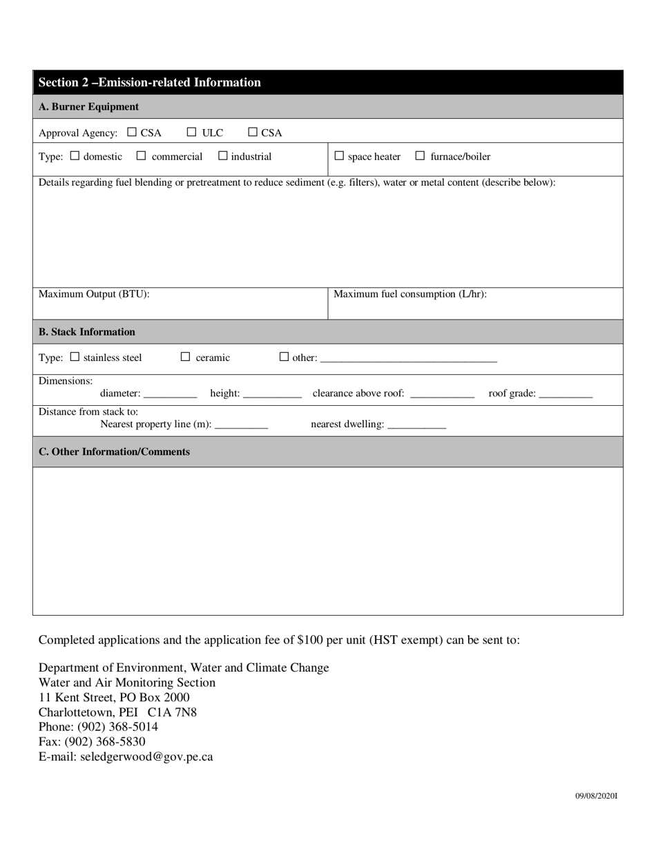 Permit to Operate a Used Oil Burner Application Form - Prince Edward Island, Canada, Page 2