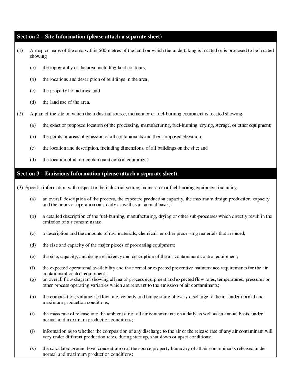 Application for a Permit to Operate an Industrial Source, Incinerator or Fuel-Burning Equipment - Prince Edward Island, Canada, Page 2