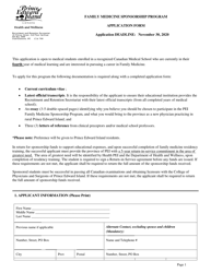 Family Medicine Sponsorship Program Application Form - Prince Edward Island, Canada