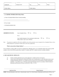 Family Medicine Sponsorship Program Application Form - Prince Edward Island, Canada, Page 2