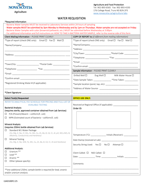 Form LSAD100F2.25 Water Requisition - Nova Scotia, Canada