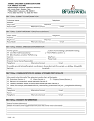&quot;Animal Specimen Submission Form for Rabies Testing&quot; - New Brunswick, Canada