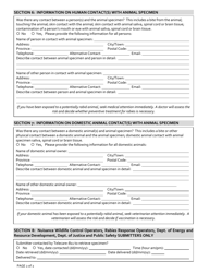 Animal Specimen Submission Form for Rabies Testing - New Brunswick, Canada, Page 2