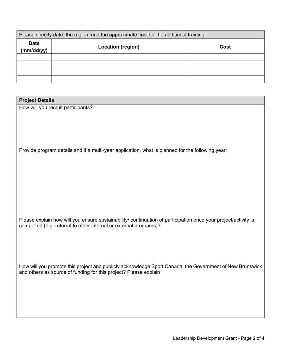 Go Nb Leadership Development Grant Application Form - New Brunswick, Canada, Page 2