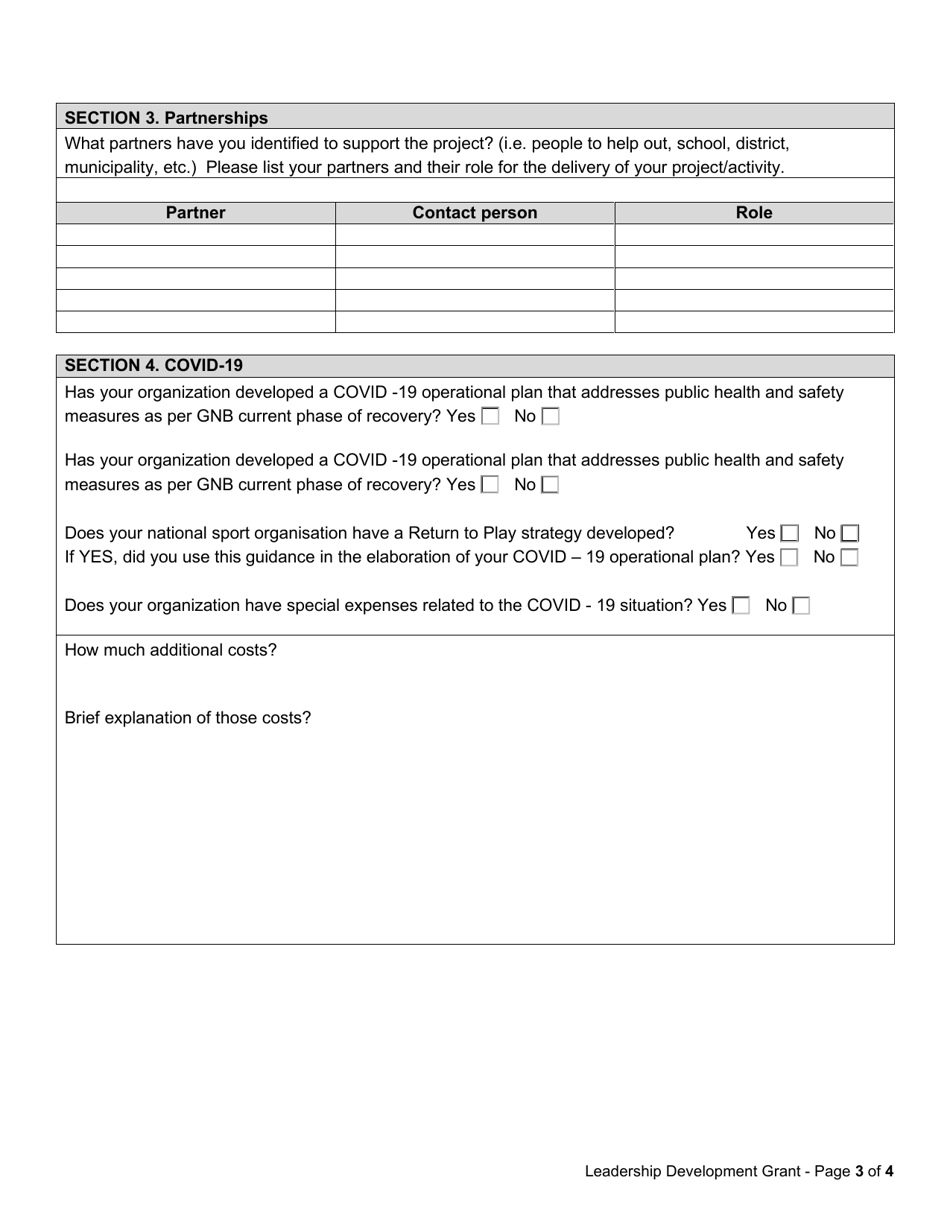 Go Nb Leadership Development Grant Application Form - New Brunswick, Canada, Page 3