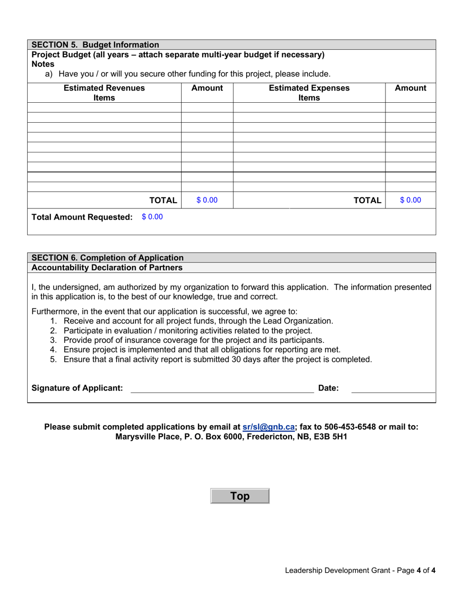 Go Nb Leadership Development Grant Application Form - New Brunswick, Canada, Page 4