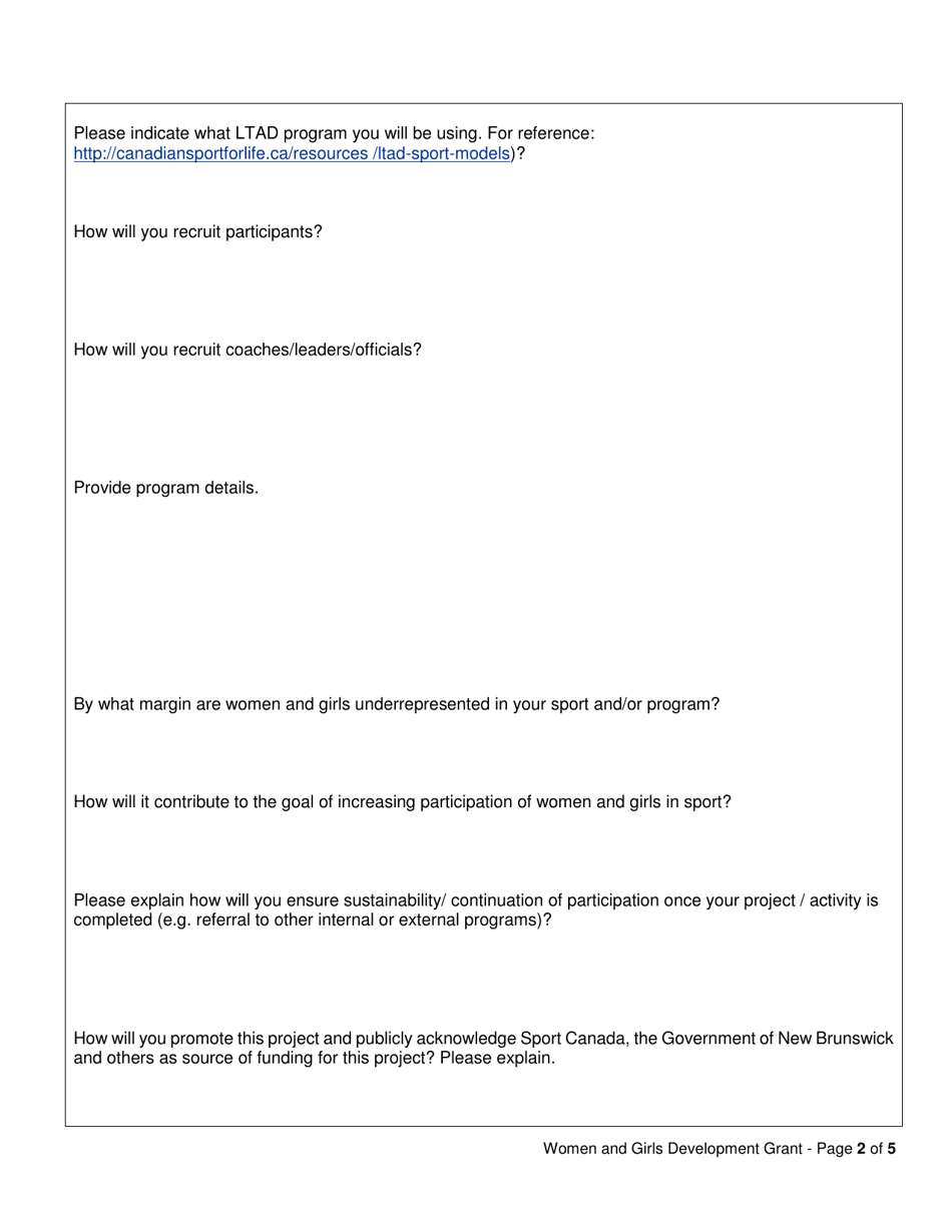 Go Nb Women and Girls Development Grant Application Form - New Brunswick, Canada, Page 2