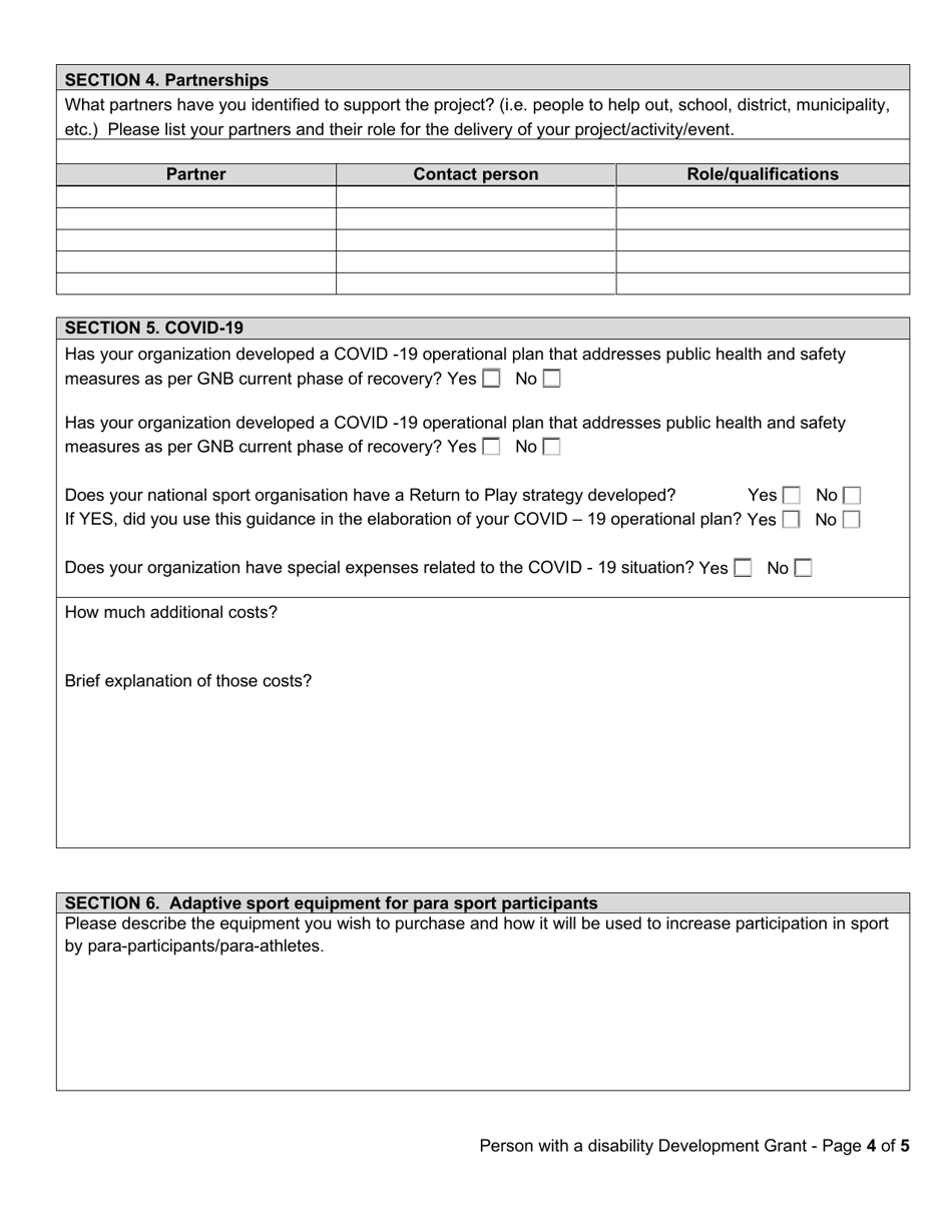 Go Nb Person With a Disability Development Grant Application Form - New Brunswick, Canada, Page 4