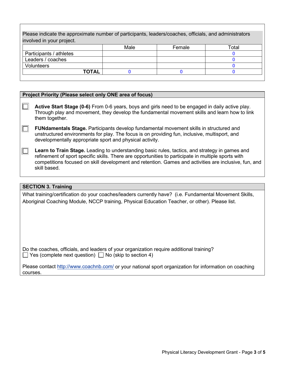 Go Nb Physical Literacy Development Grant Application Form - New Brunswick, Canada, Page 3