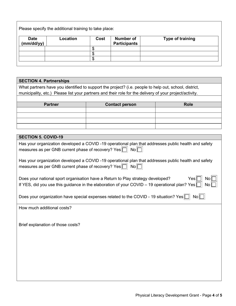 Go Nb Physical Literacy Development Grant Application Form - New Brunswick, Canada, Page 4