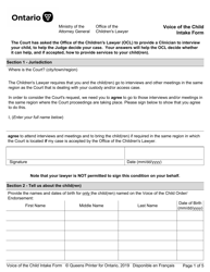 &quot;Voice of the Child Intake Form&quot; - Ontario, Canada