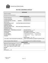 Form CRIM12 (PCR969A) Pre-trial Conference Checklist - British Columbia, Canada