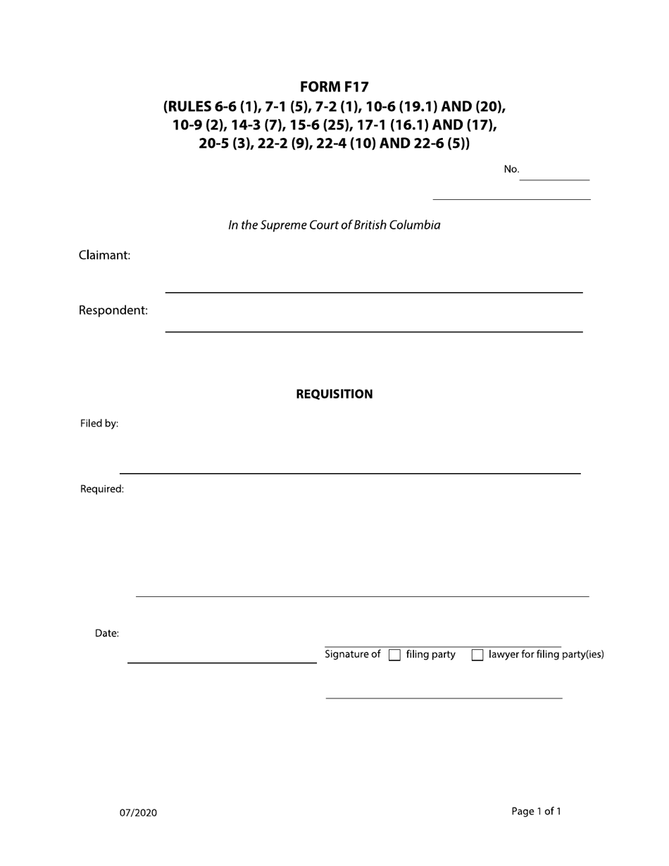 Form 17 Requisition - British Columbia, Canada, Page 1