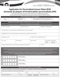 Document preview: Application for Personalized Licence Plates (Plp) - Northwest Territories, Canada (English/French)