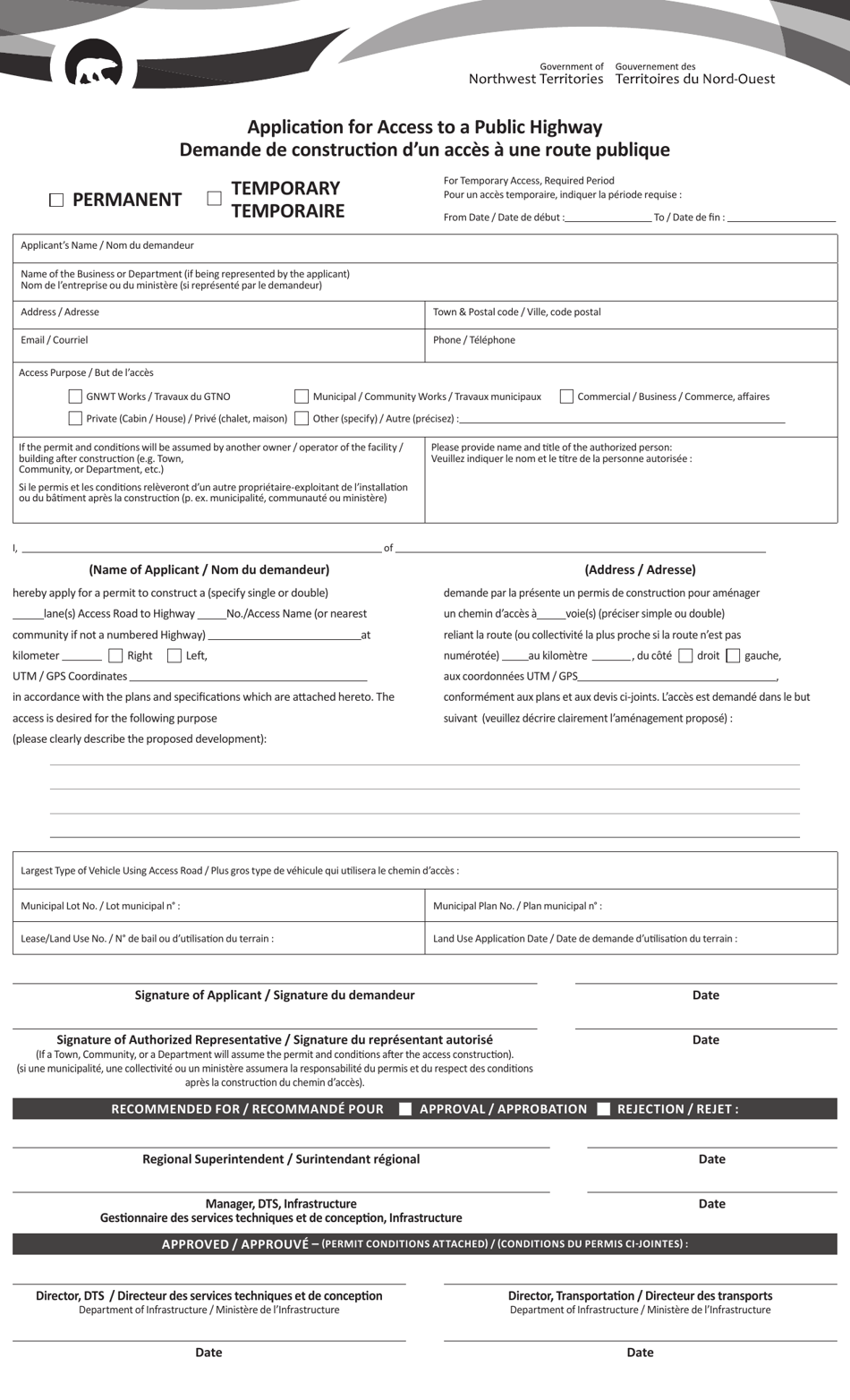 Application for Access to a Public Highway - Northwest Territories, Canada (English / French), Page 3