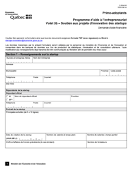 Document preview: Forme F-0045-B Volet 3B Primo-Adoptants Programme D'aide a L'enterpreneuriat - Soutien Aux Projets D'innovation DES Startups Demande D'aide Financiere - Quebec, Canada (French)