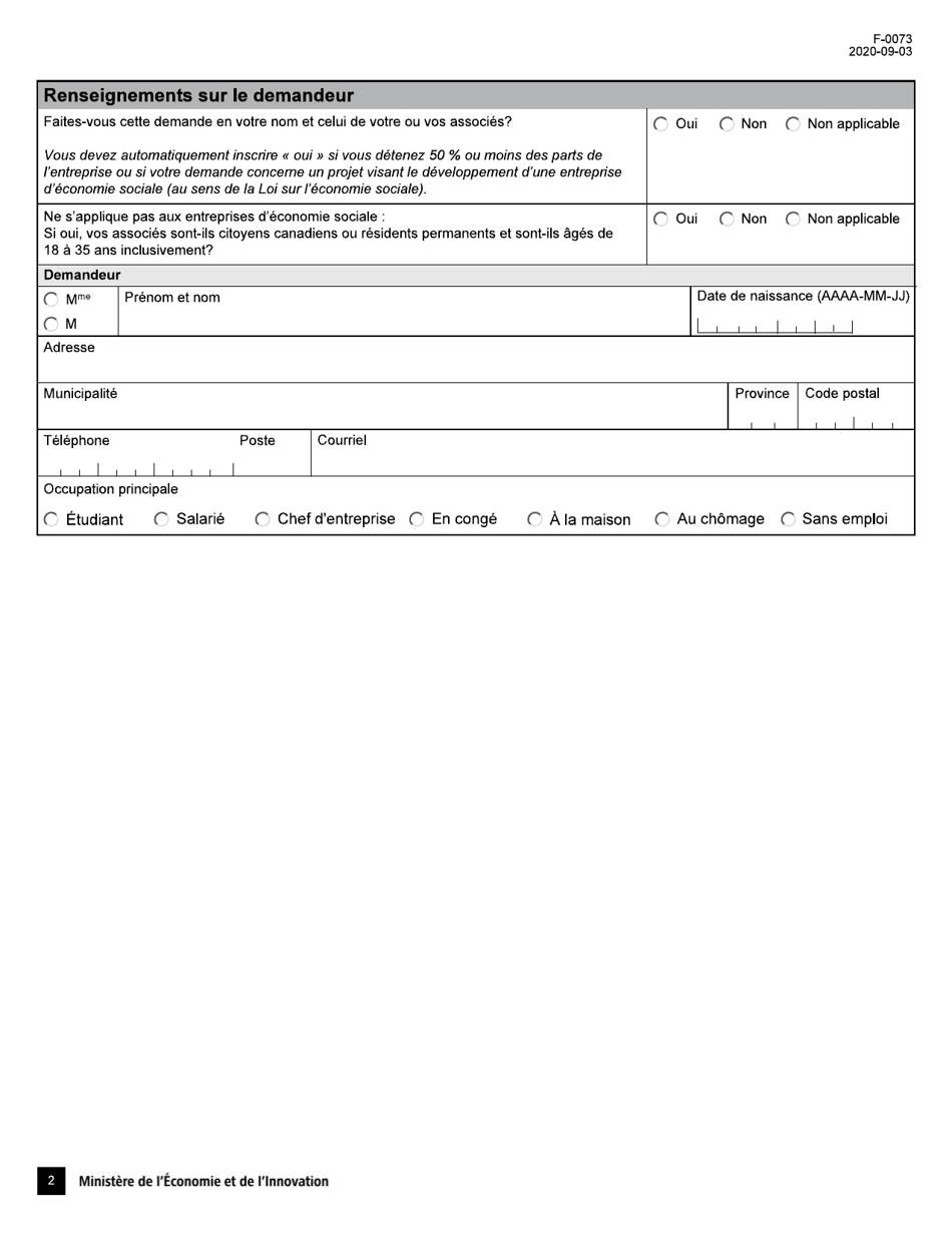 Forme F-0073 Fiche Dinscription - Bourses Dhonneur - Quebec, Canada (French), Page 2
