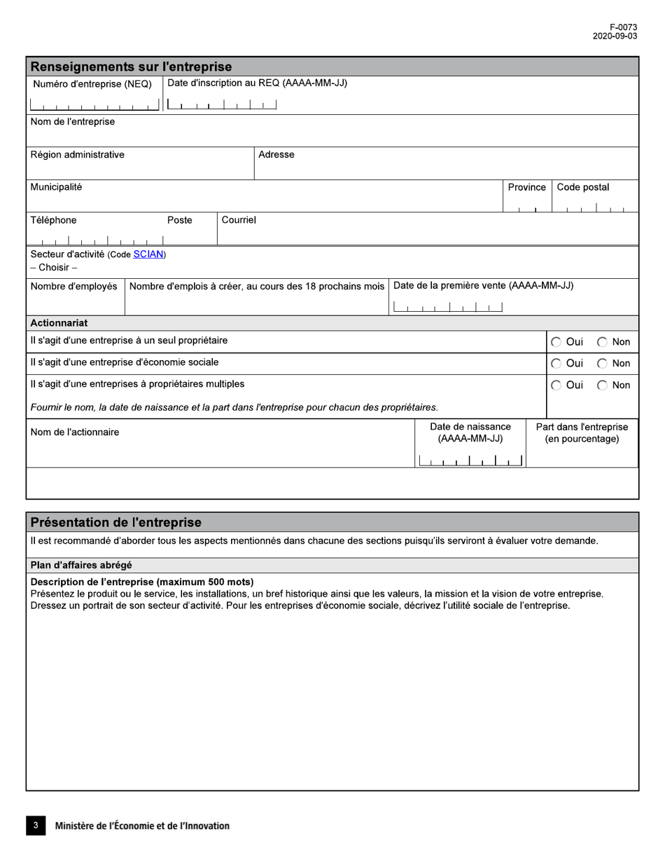 Forme F-0073 Fiche Dinscription - Bourses Dhonneur - Quebec, Canada (French), Page 3